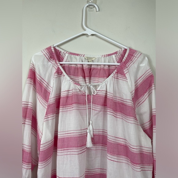 Sonoma Life Style Pink 3/4 Sleeve Blouse Lace Up Women's Pink White Strip Sz 1X - Picture 5 of 12